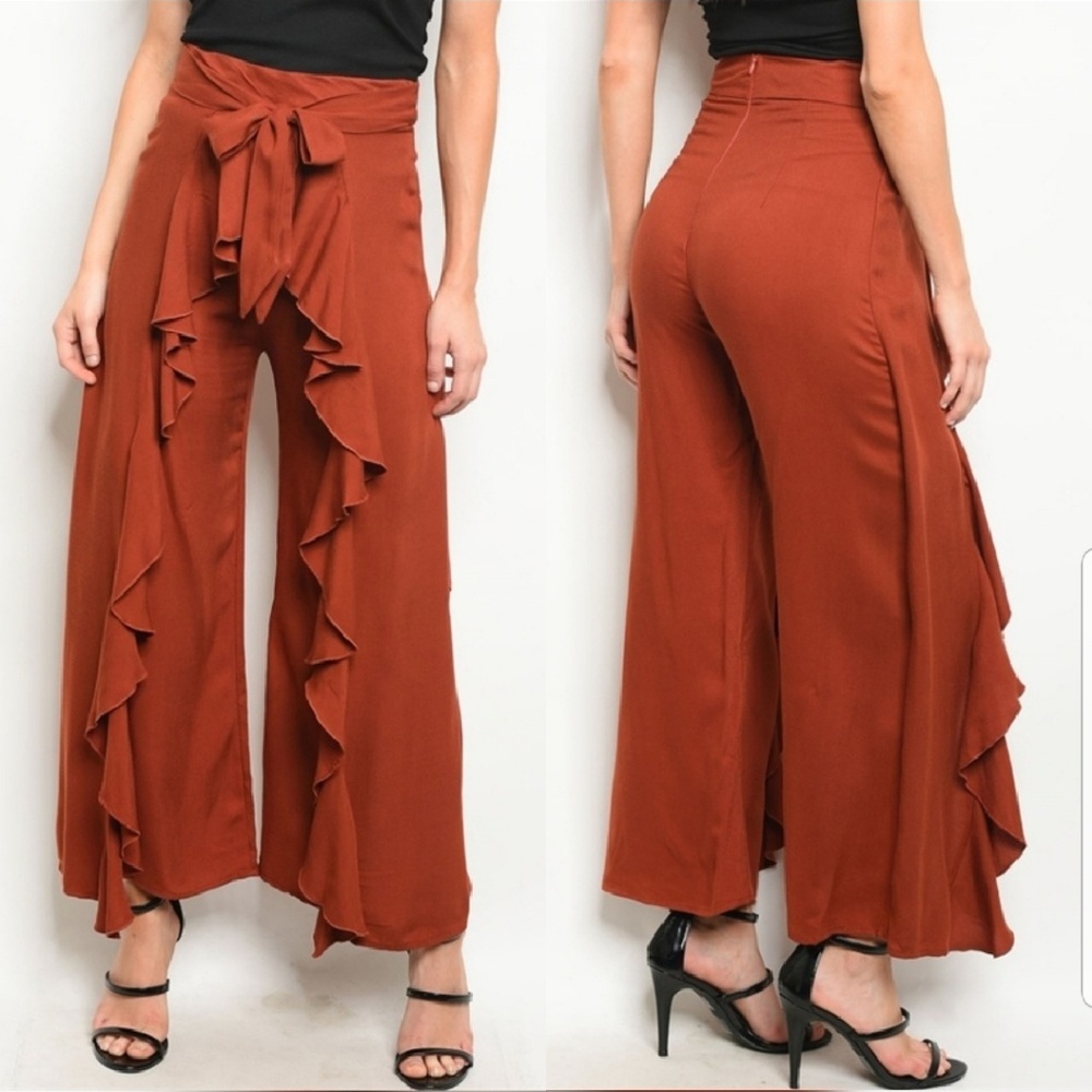 โฌ๏ธ๐HP๐โดLAST 1โดRuffle Tie Waist Pants - Picture 3 of 5